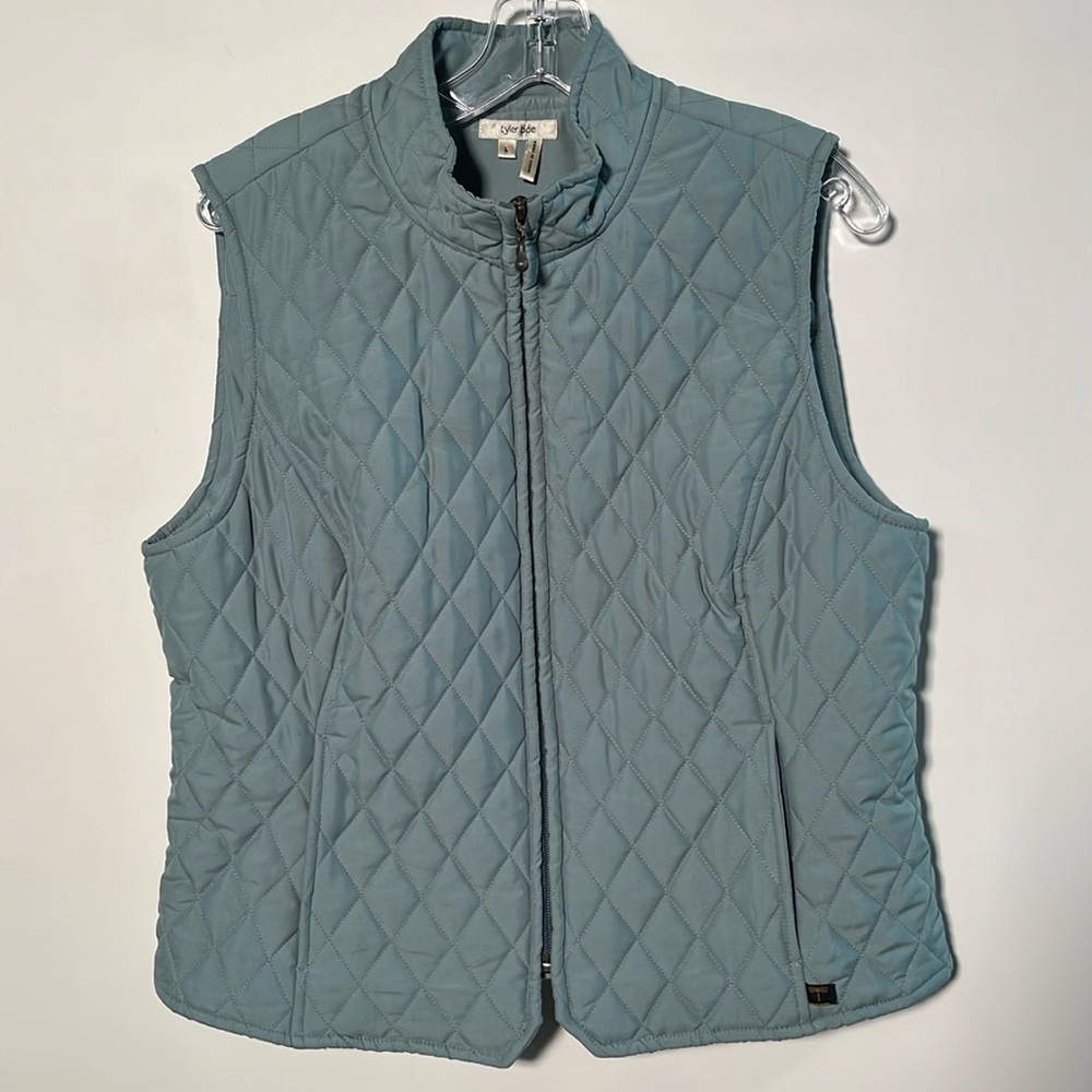 TYLER BOE Fall Cabin Casual Quilted Zip-Pocket Princess Seam Sage Puffer Vest L